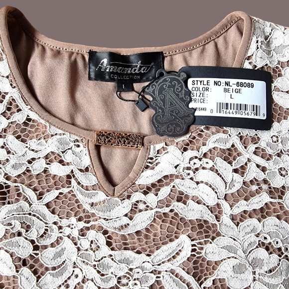 Amanda Collection Cream & Tan Lace Dress - Picture 7 of 9